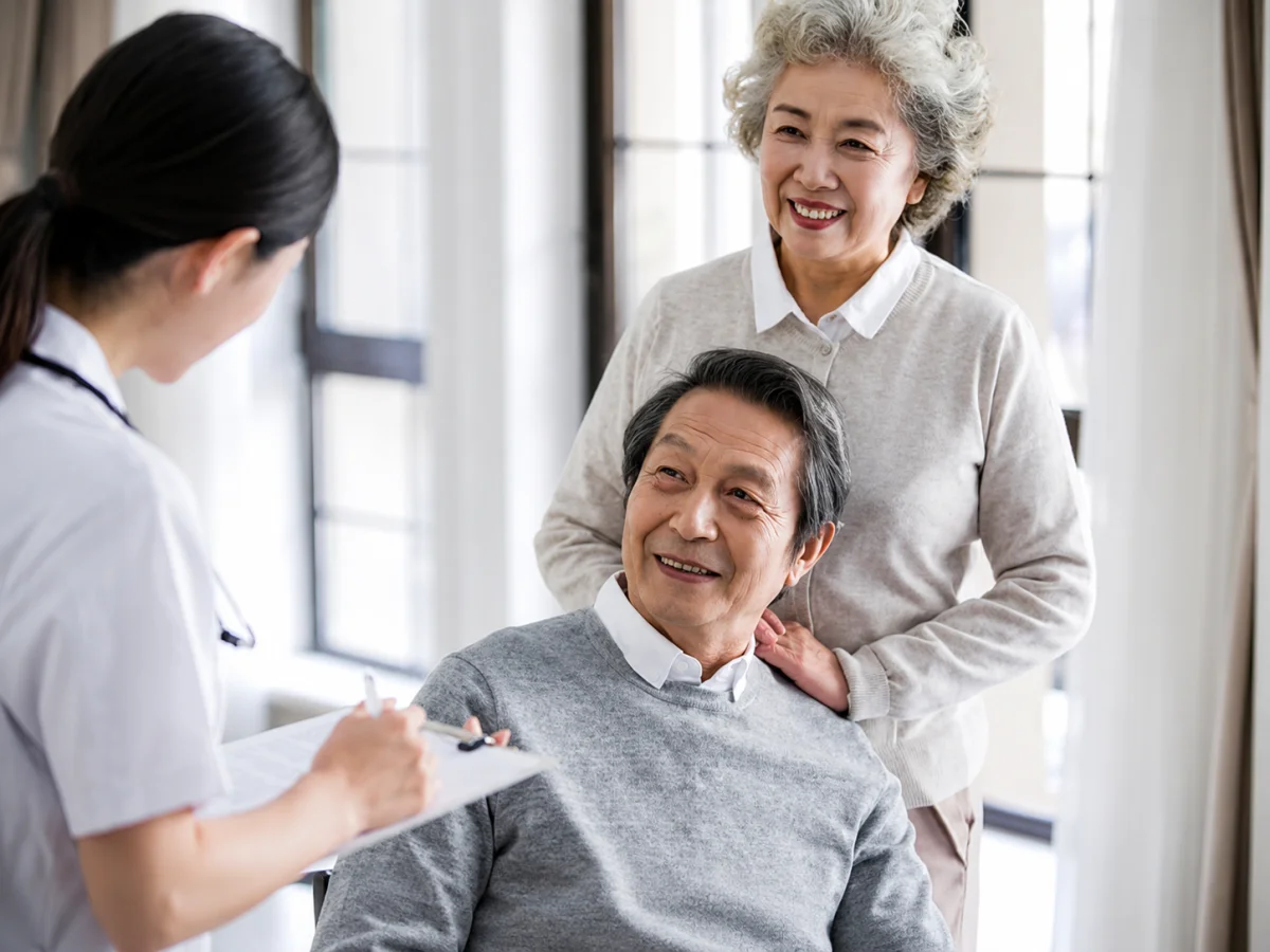 A Medlink nurse with an elderly couple during a consultation
