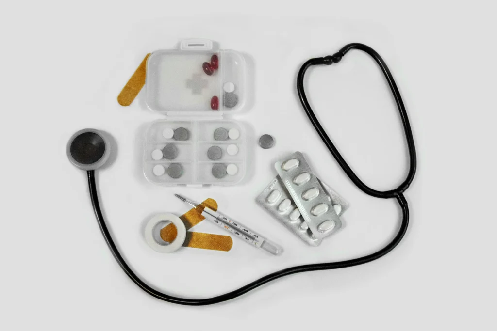 First-aid kit, AED and medical supplies