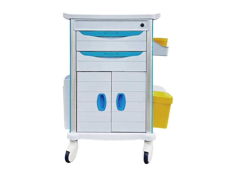 Medlink E-Trolley with lockable cabinet, two drawers, sharps bin and waste bin